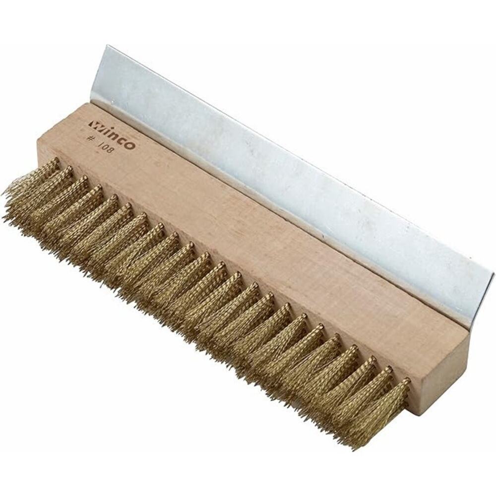 Brass Wire Oven Bristle Brush with Metal Scraper,Brown,Medium